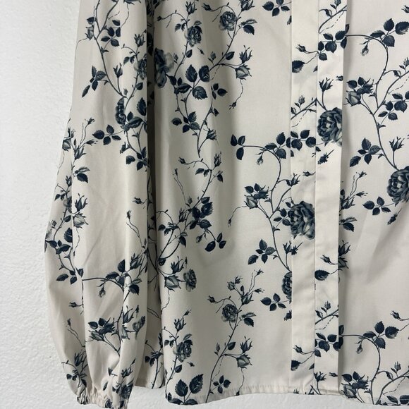 SHEIN White & Grey Floral Rose Womens Plus Size 3X V-Neck Long Sleeve Office - Picture 7 of 12